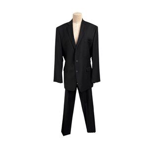 Calvin Klein Mens Slim Fit Black Wool Suit 2-Piece 44L Jacket and Pants Made In